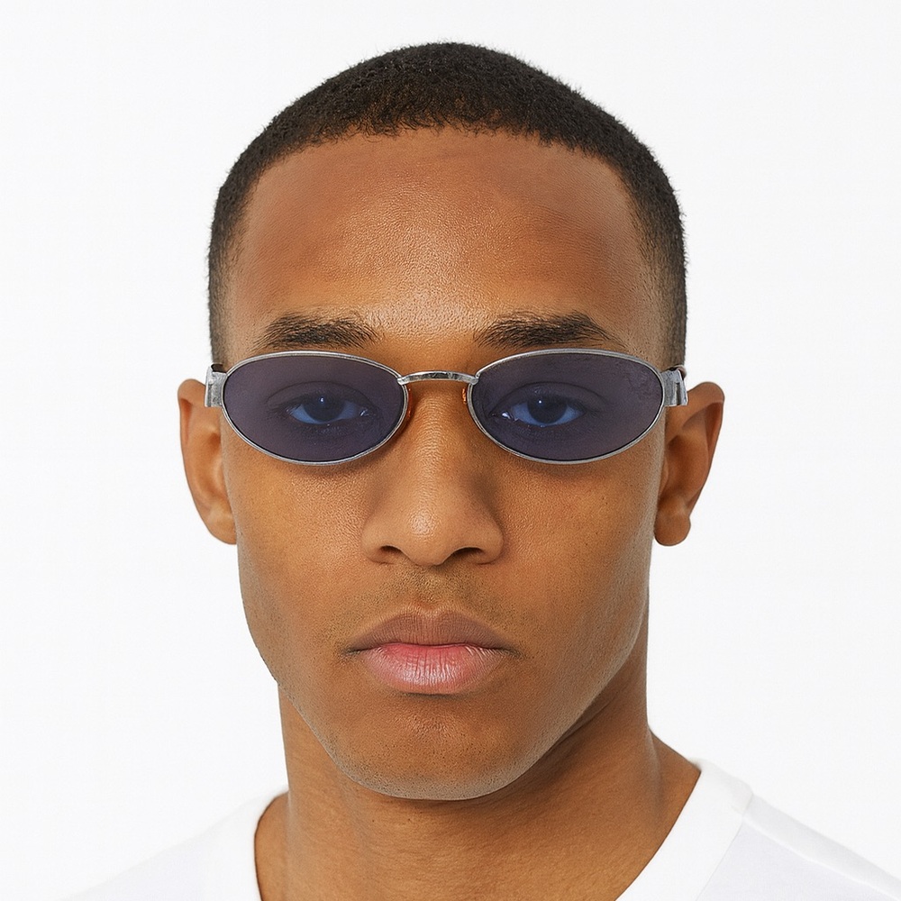 Oliver Made in Italy Oval Men’s Sunglasses Blue Lenses, Metal Frame, Vintage Y2K